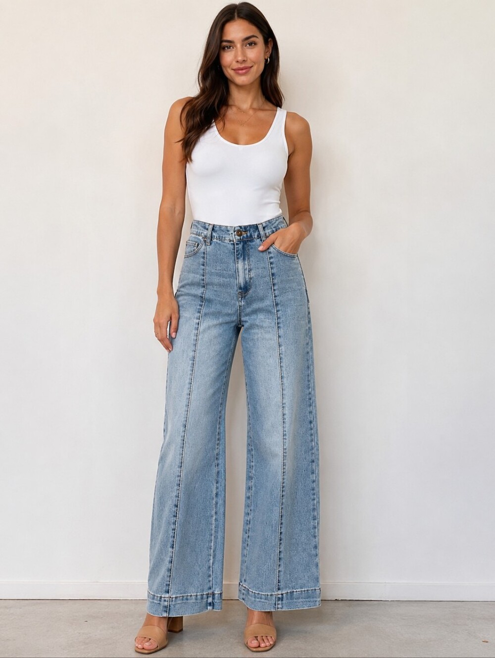 ❤️ KENSIE KAYA HIGH RISE WIDE LEG TROUSER JEANS, 4 (27)